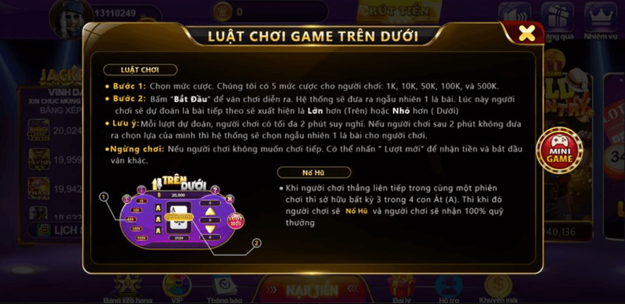 Luật chơi trên dưới GB68